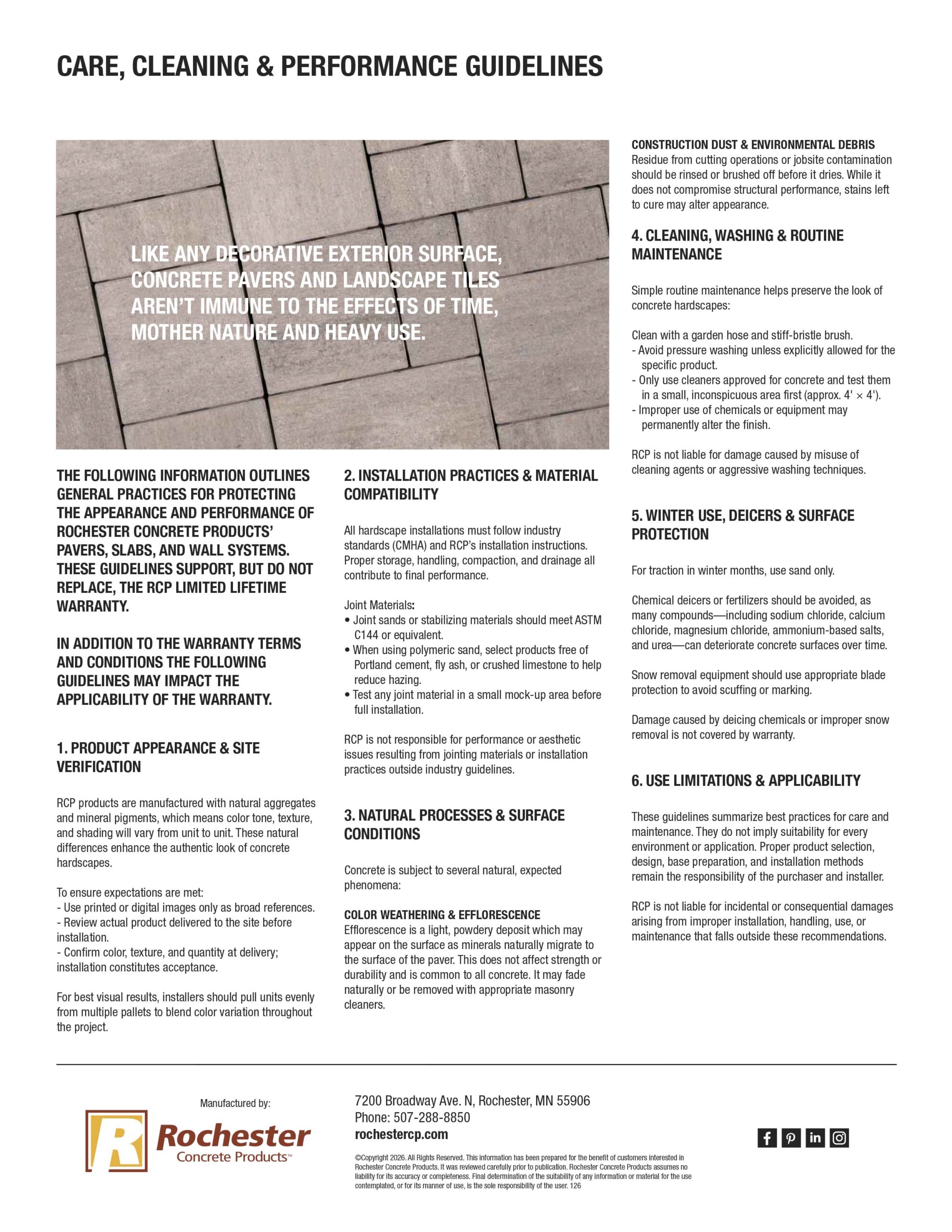 Care, Cleaning and Performance Guidelines